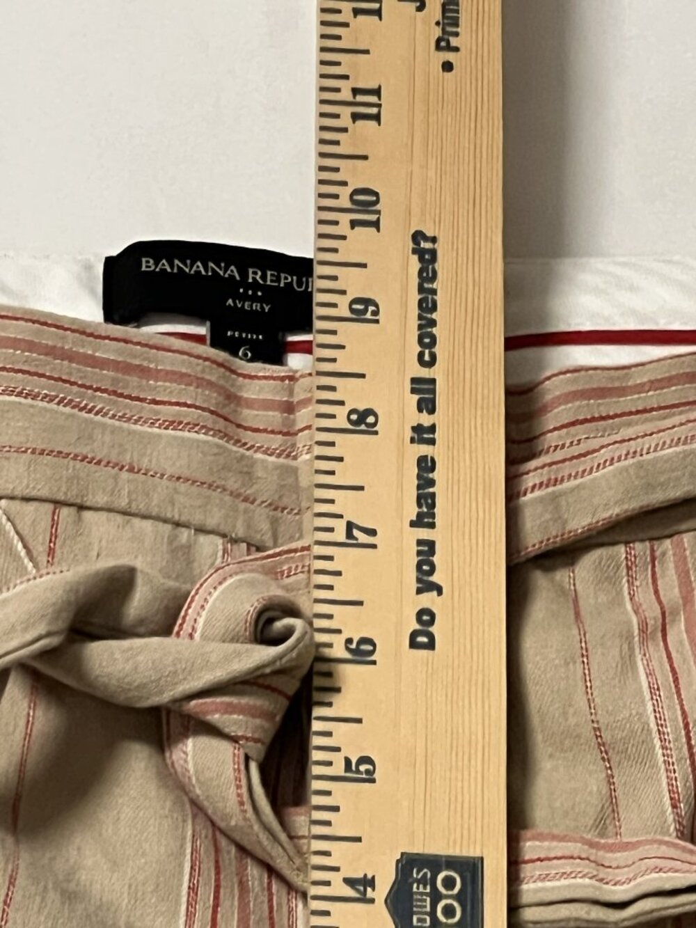 Banana Republic Avery Petite 6P Linen Blend Cropped Pants Tan Red Stripe Belt - Picture 5 of 8